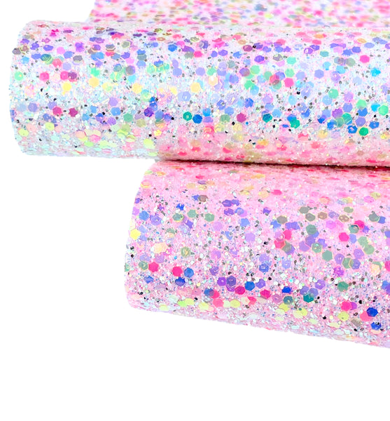 NEW! Pink Rainbow Sparkle Chunky Glitter Fabric With Felt Backing