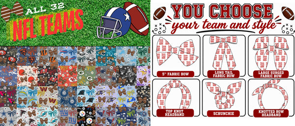 (PREORDER HAIR ACCESSORIES-STYLE 2) All NFL Football Bow Teams-You Choose Team and Style