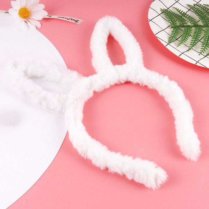 WHITE Furry Bunny Ears Headband