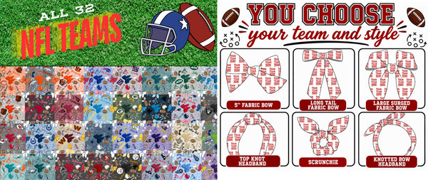 (PREORDER HAIR ACCESSORIES-STYLE 1) All NFL Football Bow Teams-You Choose Team and Style