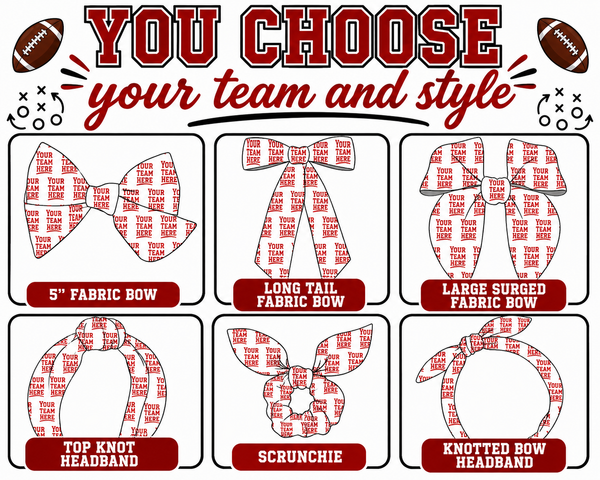(PREORDER HAIR ACCESSORIES-STYLE 1) All NFL Football Bow Teams-You Choose Team and Style