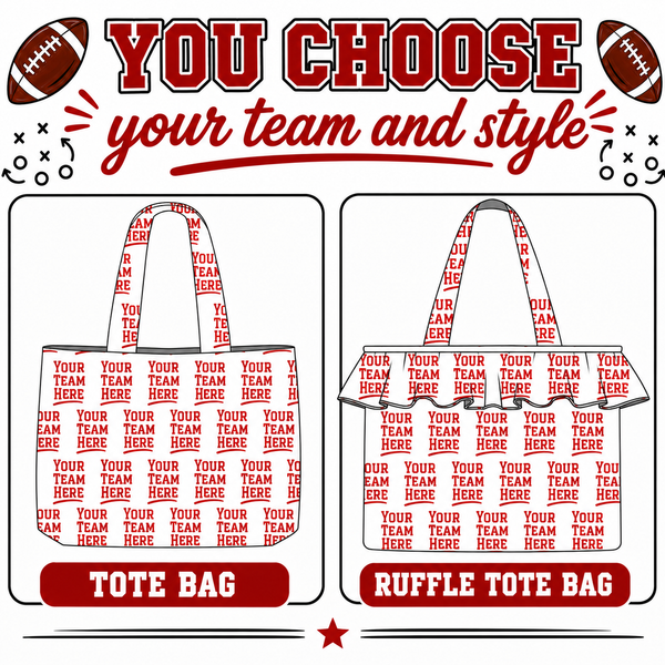 (PREORDER TOTE BAGS-STYLE TC) COLLEGE Football Bow Teams-You Choose Team and Style