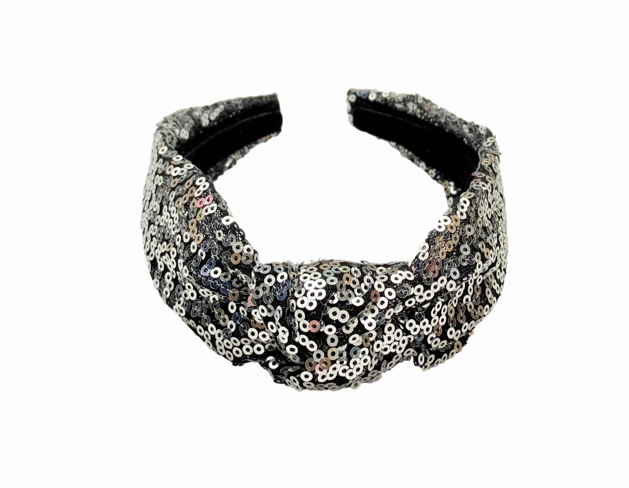 TOP KNOT HEADBAND-SEQUIN SILVER and BLACK New Year's Sparkle