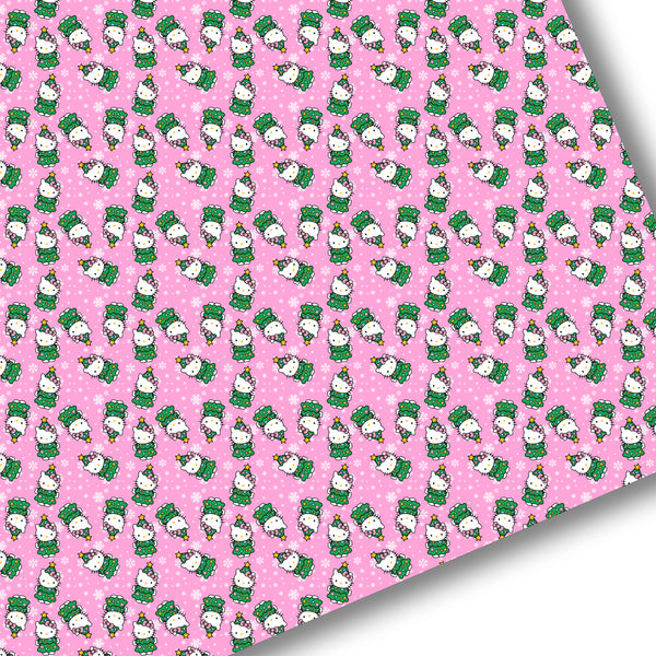 Pink Christmas Tree Kitty Premium Faux Leather
