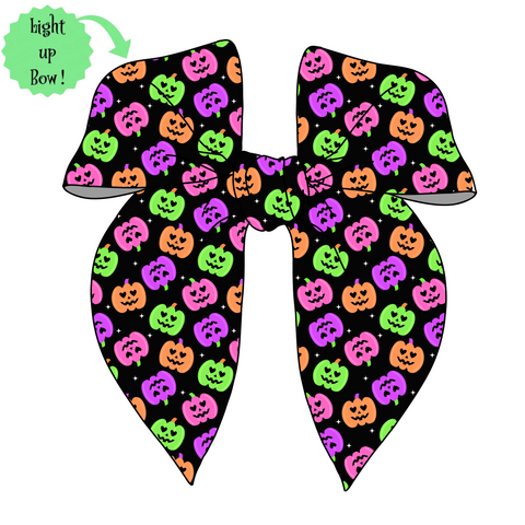 (PREORDER) 💡LIGHT UP! PRE-TIED SURGED EDGE BOW-Neon Pumpkins