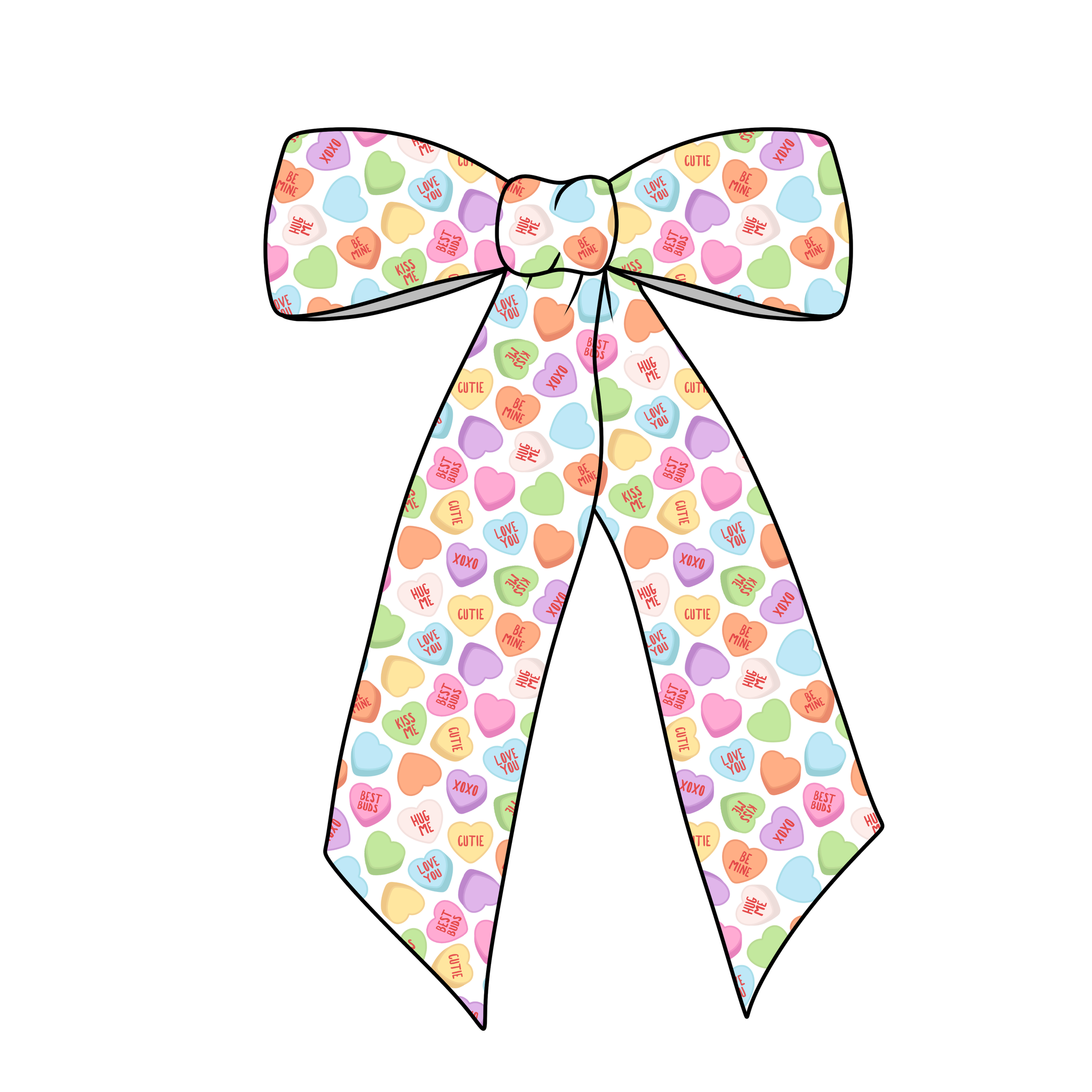 (PREORDER) PRE-TIED LONG TAILS BOW-Pastel Conversation Hearts