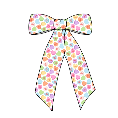 (PREORDER) PRE-TIED LONG TAILS BOW-Pastel Conversation Hearts