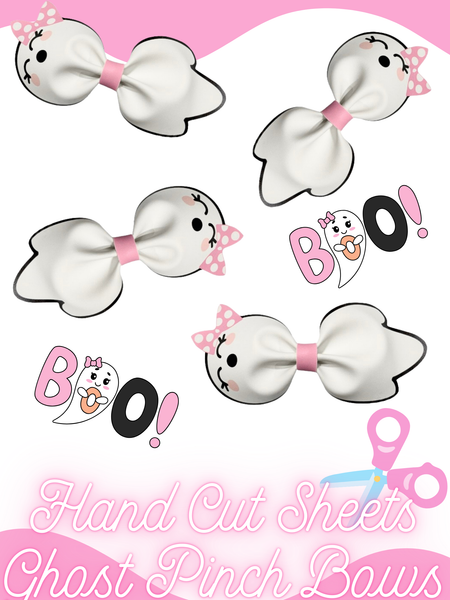 **READY TO SHIP!** 4 Piece-Cute Ghost Pinch Bows *HAND CUT SHEET* Premium Faux Leather