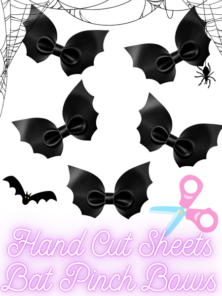 **READY TO SHIP!** 5 Piece-ALL BLACK Bat Pinch Bows *HAND CUT SHEET* Premium Faux Leather