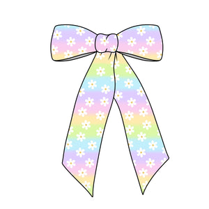 (PREORDER) PRE-TIED LONG TAILS BOW-Pastel Rainbow Daisies