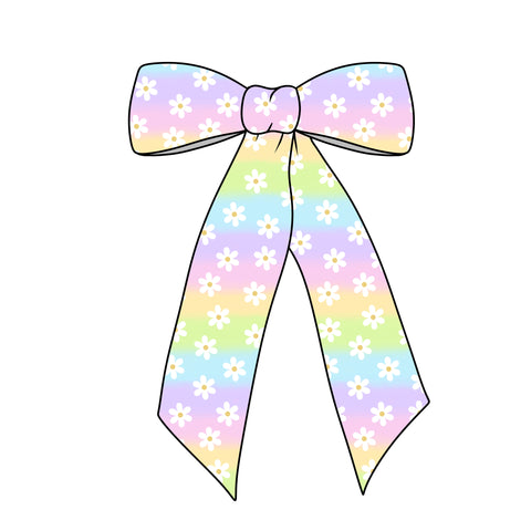 (PREORDER) PRE-TIED LONG TAILS BOW-Pastel Rainbow Daisies