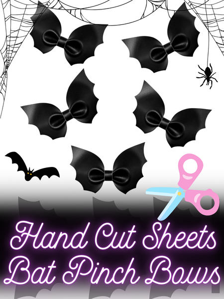 **READY TO SHIP!** 5 Piece-ALL BLACK Bat Pinch Bows *HAND CUT SHEET* Premium Faux Leather