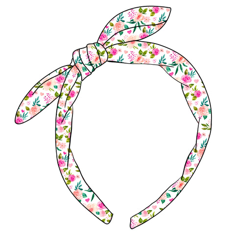 (PREORDER) KNOTTED BOW HEADBAND-Heart Floral