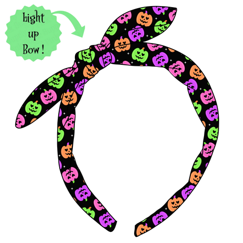 (PREORDER) 💡LIGHT UP!** KNOTTED BOW HEADBAND-Neon Pumpkins
