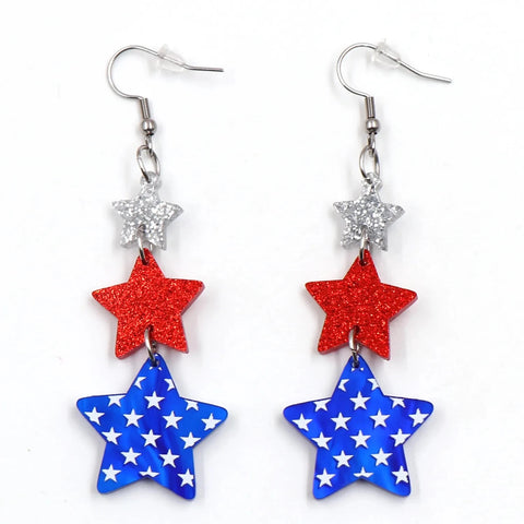 **READY TO SHIP!** Stars and Stripes Glitter Acrylic Dangle Earrings