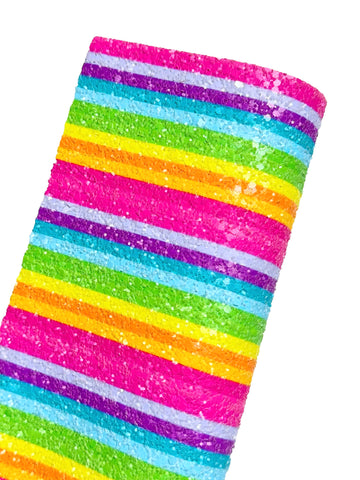 NEW! Bright Stripes Chunky Glitter Fabric w/ Felt Backing