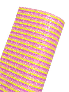 NEW! Pink Lemonade Stripes Chunky Glitter Fabric w/ Felt Backing
