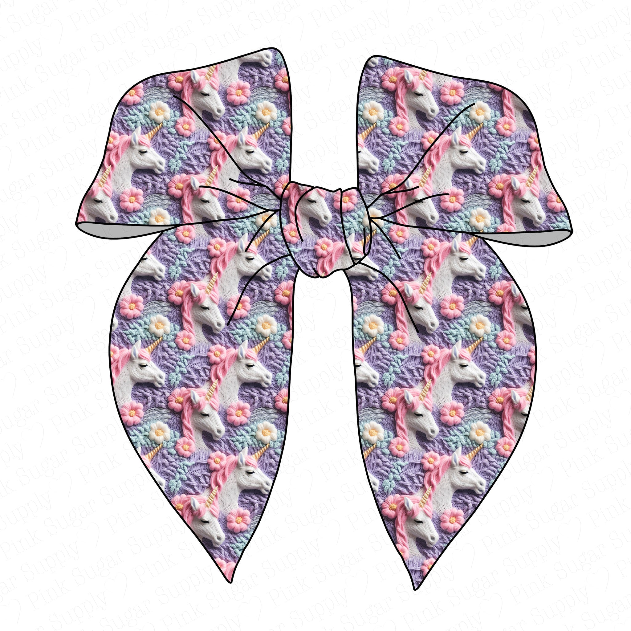PRE-TIED SURGED EDGE BOW-"Embroidered Knit" Unicorn Floral