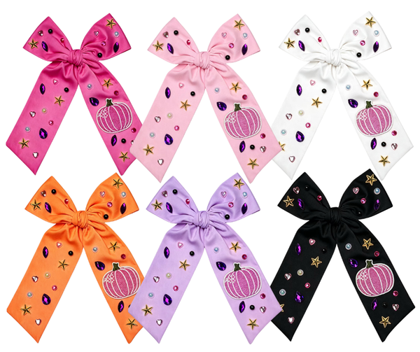 (PREORDER) CHOOSE COLOR-Long Tail Satin Pumpkin Bow