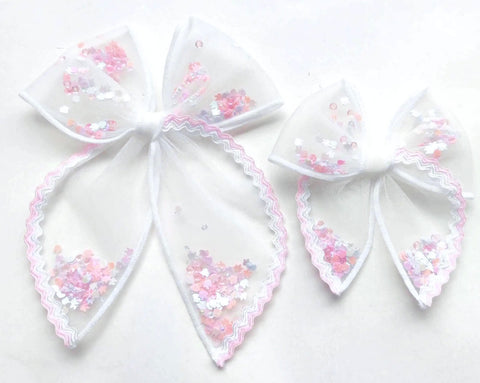 (PREORDER) Choose Size PRE-FILLED/PRE-TIED SHAKER BOW-Pink Bunny