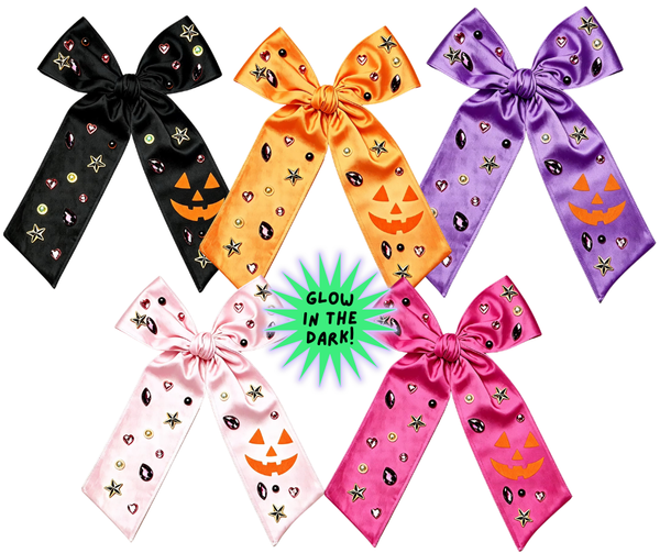 (PREORDER) 💡GLOW IN THE DARK CHOOSE COLOR-Long Tail Satin Pumpkin Bow