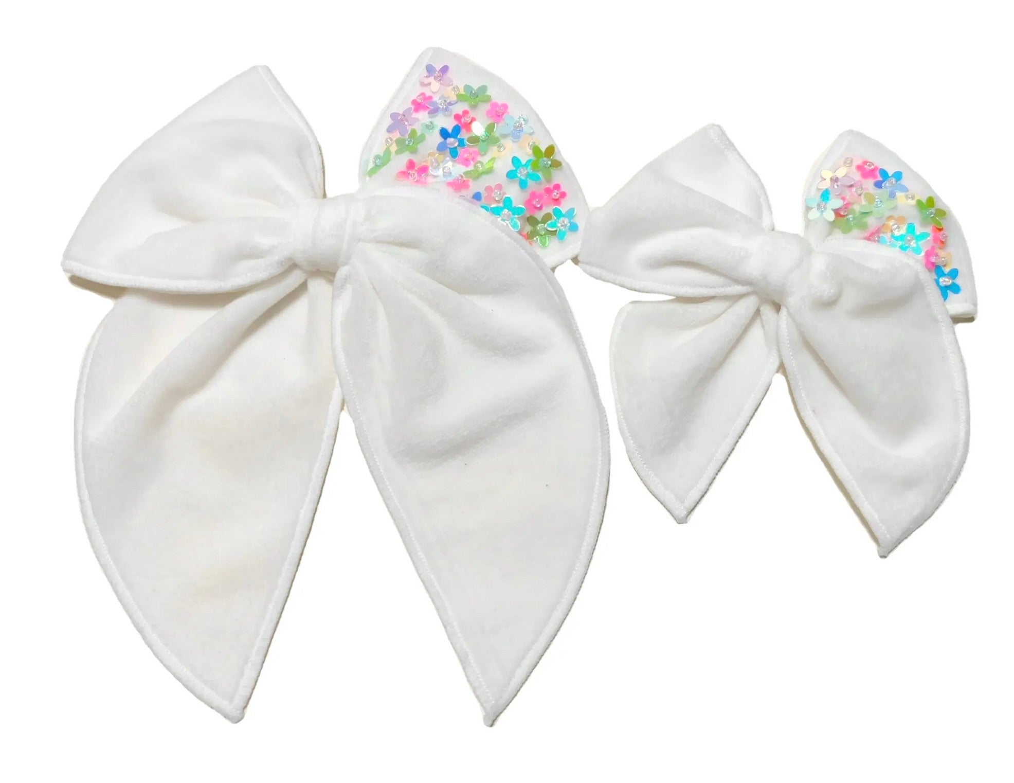 (PREORDER) Choose Size-PRE-TIED SURGED EDGE BOW-White Sequin Velvet