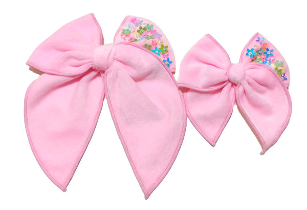 (PREORDER) Choose Size-PRE-TIED SURGED EDGE BOW-Light Pink Sequin Velvet