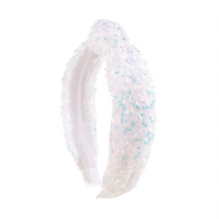 (PREORDER) TOP KNOT HEADBAND-White Sequin