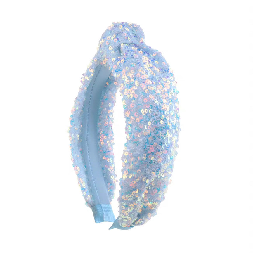 (PREORDER) TOP KNOT HEADBAND-Blue Sequin