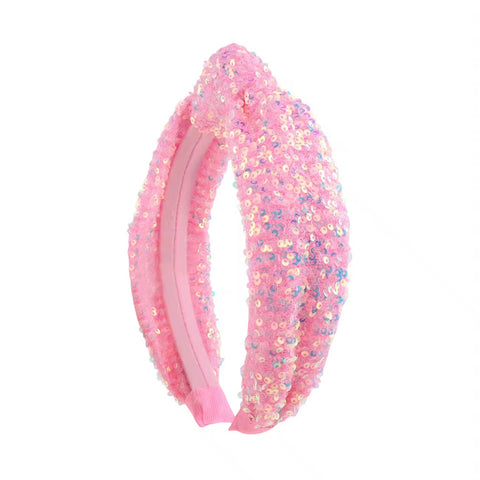 (PREORDER) TOP KNOT HEADBAND-Pink Sequin