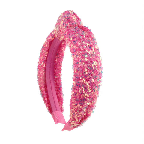 (PREORDER) TOP KNOT HEADBAND-Bright Pink Sequin