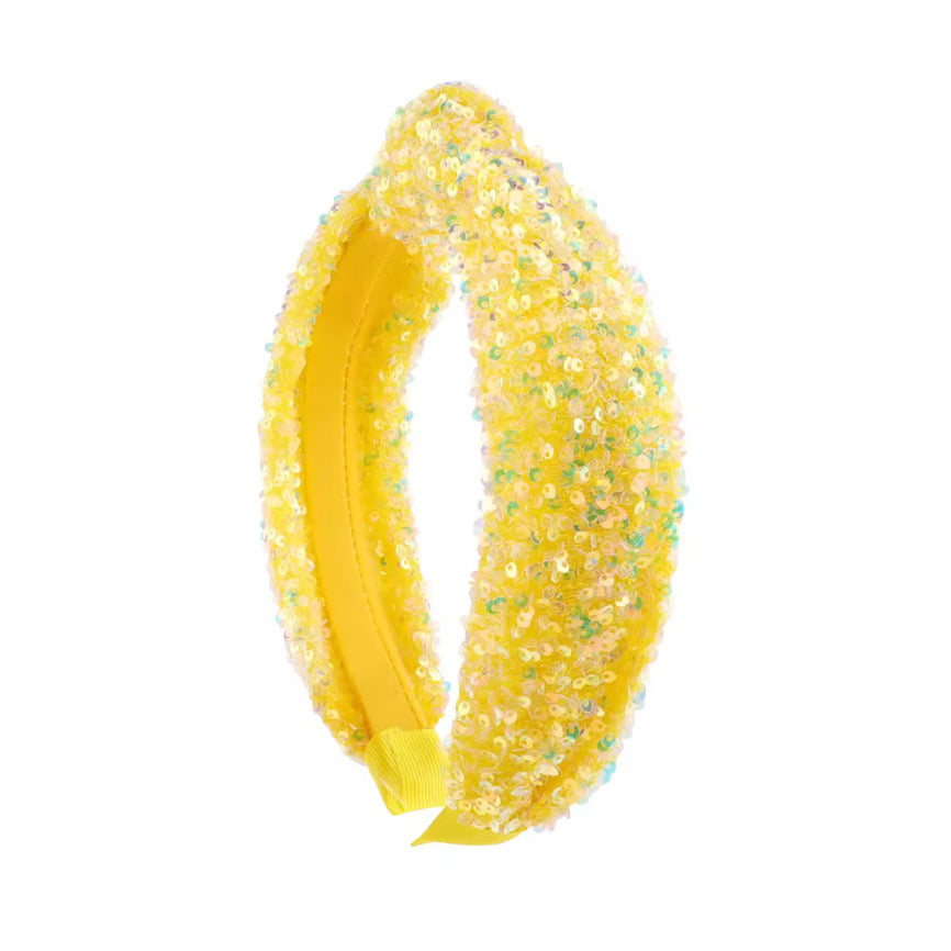 (PREORDER) TOP KNOT HEADBAND-Yellow Sequin