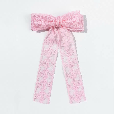 (PREORDER) PRE-TIED LONG TAILS BOW-Pink Lace