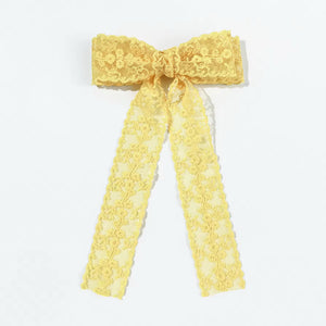 (PREORDER) PRE-TIED LONG TAILS BOW-Yellow Lace