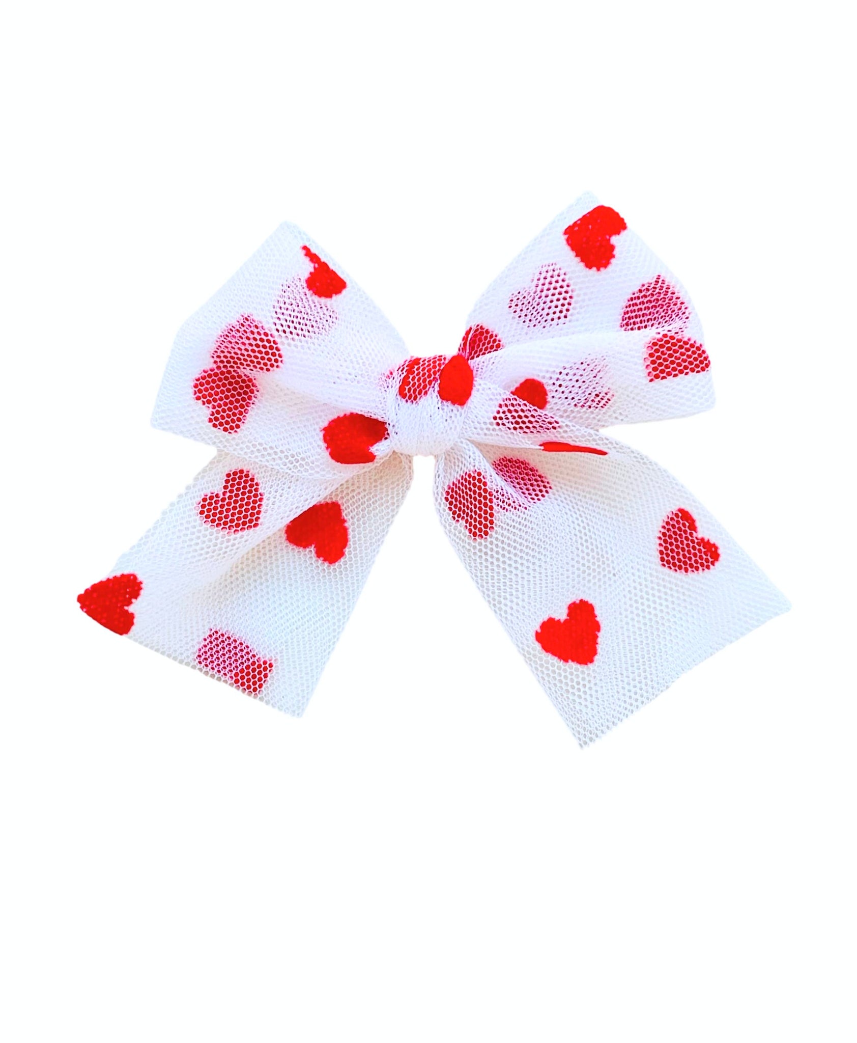 (PREORDER) PRE-TIED White/Red Heart Tulle Bow