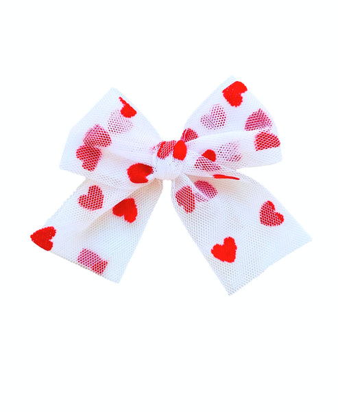 (PREORDER) PRE-TIED White/Red Heart Tulle Bow