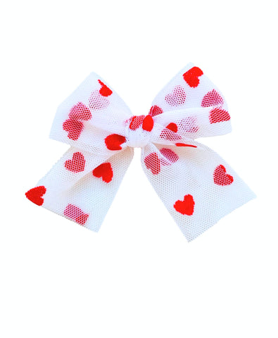 (PREORDER) PRE-TIED White/Red Heart Tulle Bow