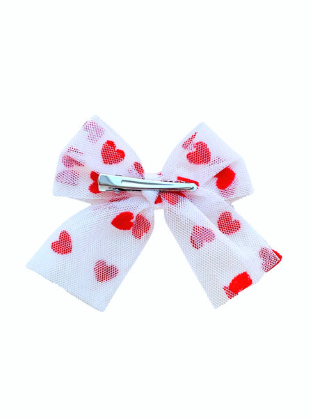 (PREORDER) PRE-TIED White/Red Heart Tulle Bow