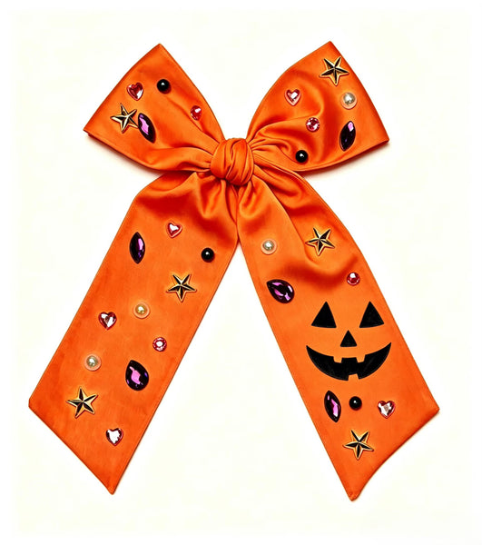 (PREORDER) CHOOSE COLOR-Long Tail Satin Pumpkin Bow