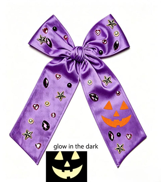 (PREORDER) 💡GLOW IN THE DARK CHOOSE COLOR-Long Tail Satin Pumpkin Bow