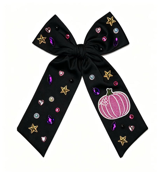 (PREORDER) CHOOSE COLOR-Long Tail Satin Pumpkin Bow