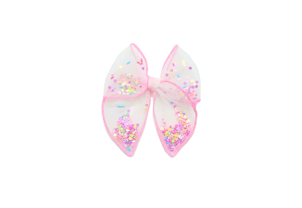 (PREORDER) Choose Size-PRE-FILLED/PRE-TIED SHAKER BOW-Pink Sprinkle Confetti