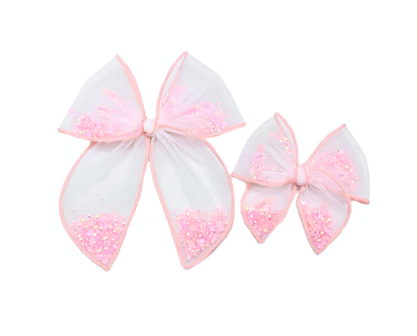 **READY TO SHIP!** Choose Color/Size PRE-FILLED/PRE-TIED SHAKER BOW-SOLID Sparkle Bows