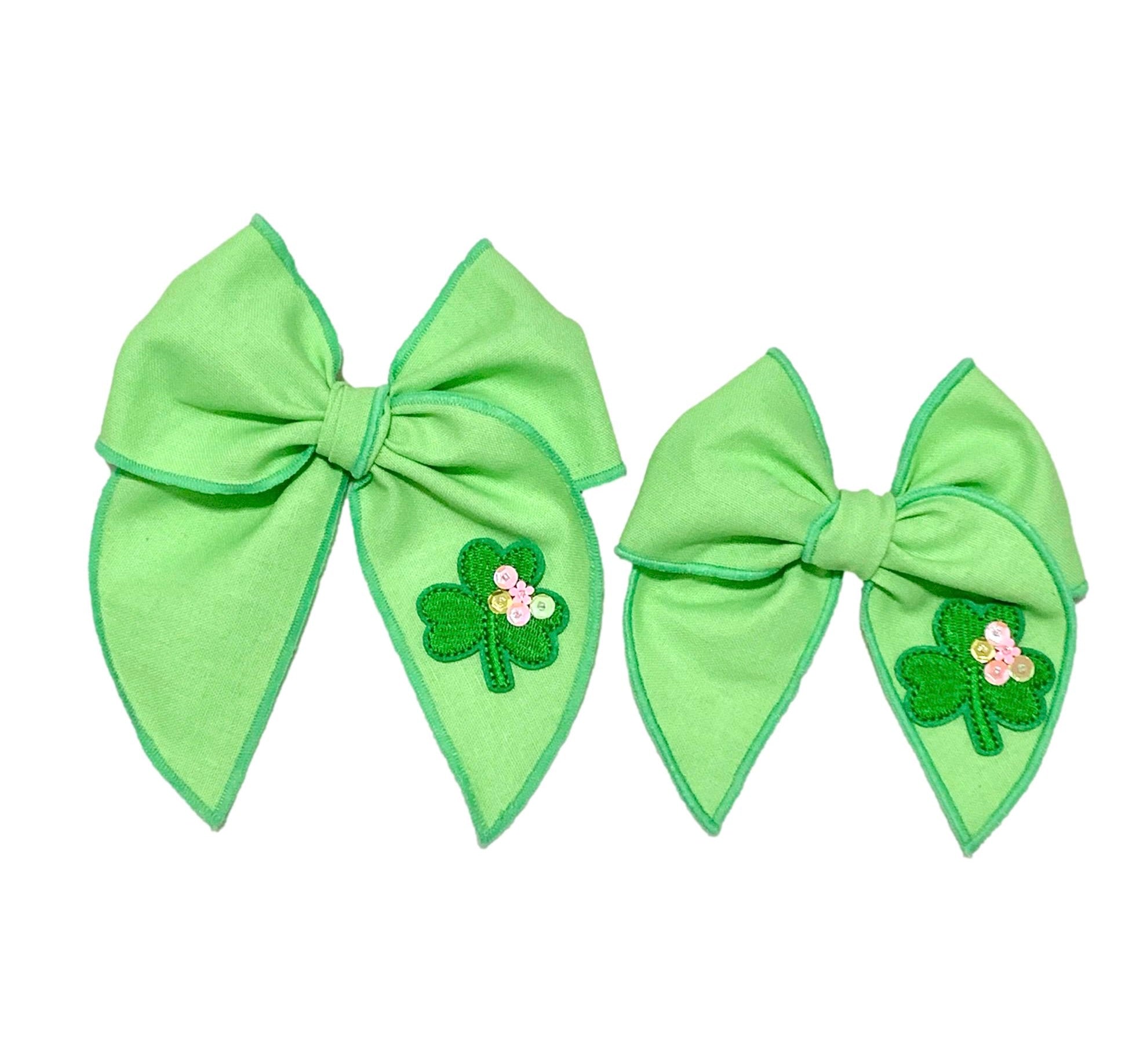 Choose Size** PRE-TIED SURGED EDGE Hand Tied Embroidered Sequin Bow-GREEN Shamrock