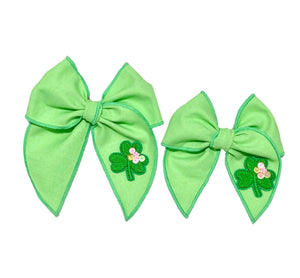 Choose Size** PRE-TIED SURGED EDGE Hand Tied Embroidered Sequin Bow-GREEN Shamrock