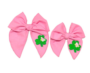 Choose Size** PRE-TIED SURGED EDGE Hand Tied Embroidered Sequin Bow-PINK Shamrock