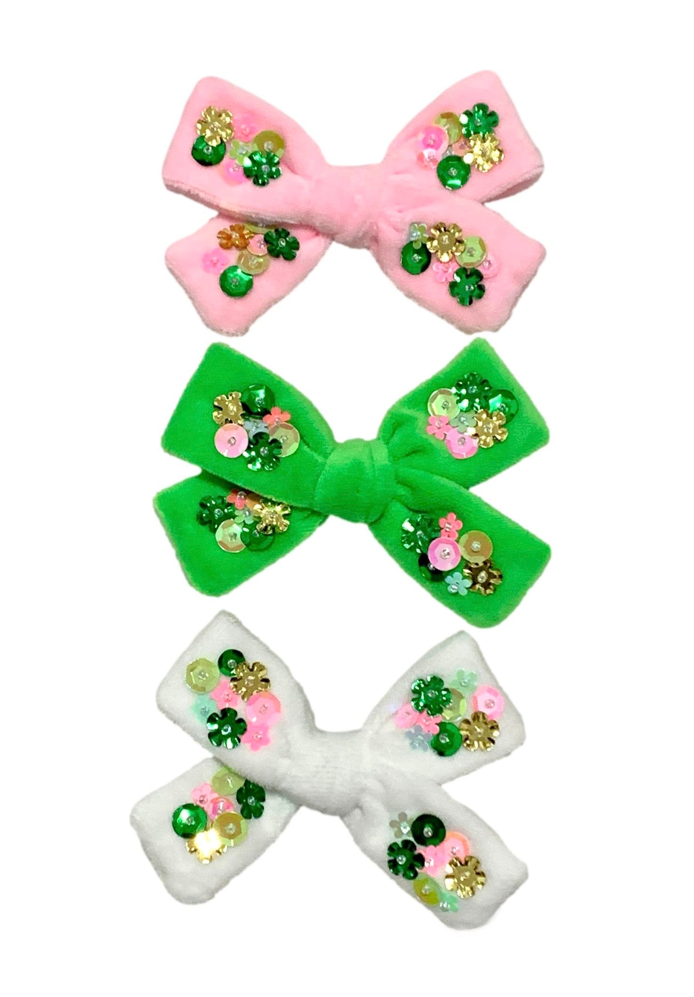 Choose Color-BOW-Hand-Sewn Sequin Velvet St. Patricks Day Bows