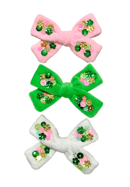 Choose Color-BOW-Hand-Sewn Sequin Velvet St. Patricks Day Bows