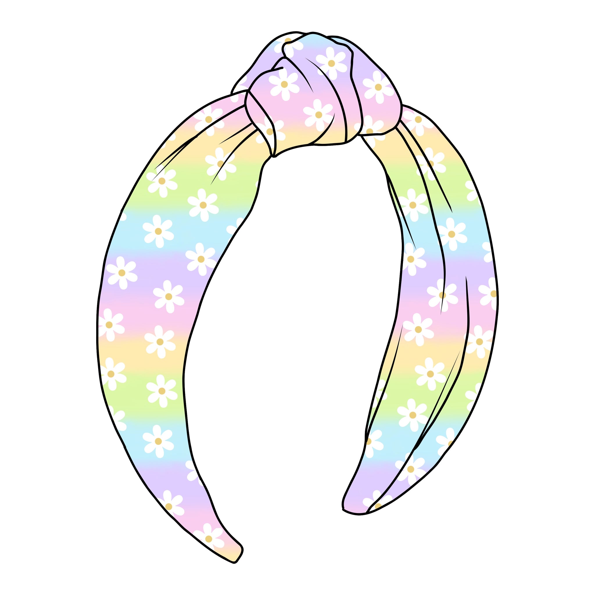 (PREORDER) TOP KNOT HEADBAND-Pastel Rainbow Daisies