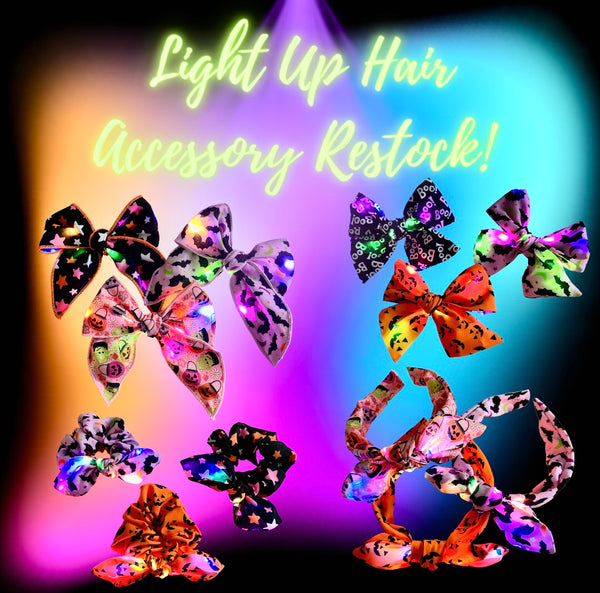 (PREORDER) 💡LIGHT UP! and GLOW IN THE DARK STITCHING-PRE-TIED SURGED EDGE BOW-Halloween Stars